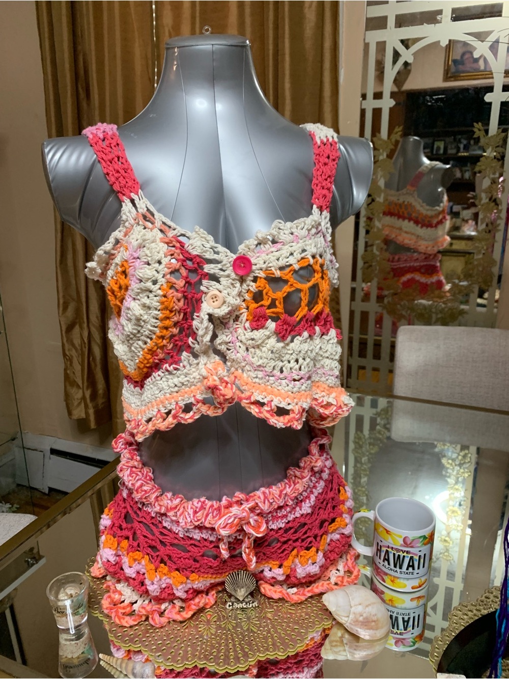 OOAK Handmade ‘Chi-Shawl Co.’ Crochet Crop Top & Skirt Set